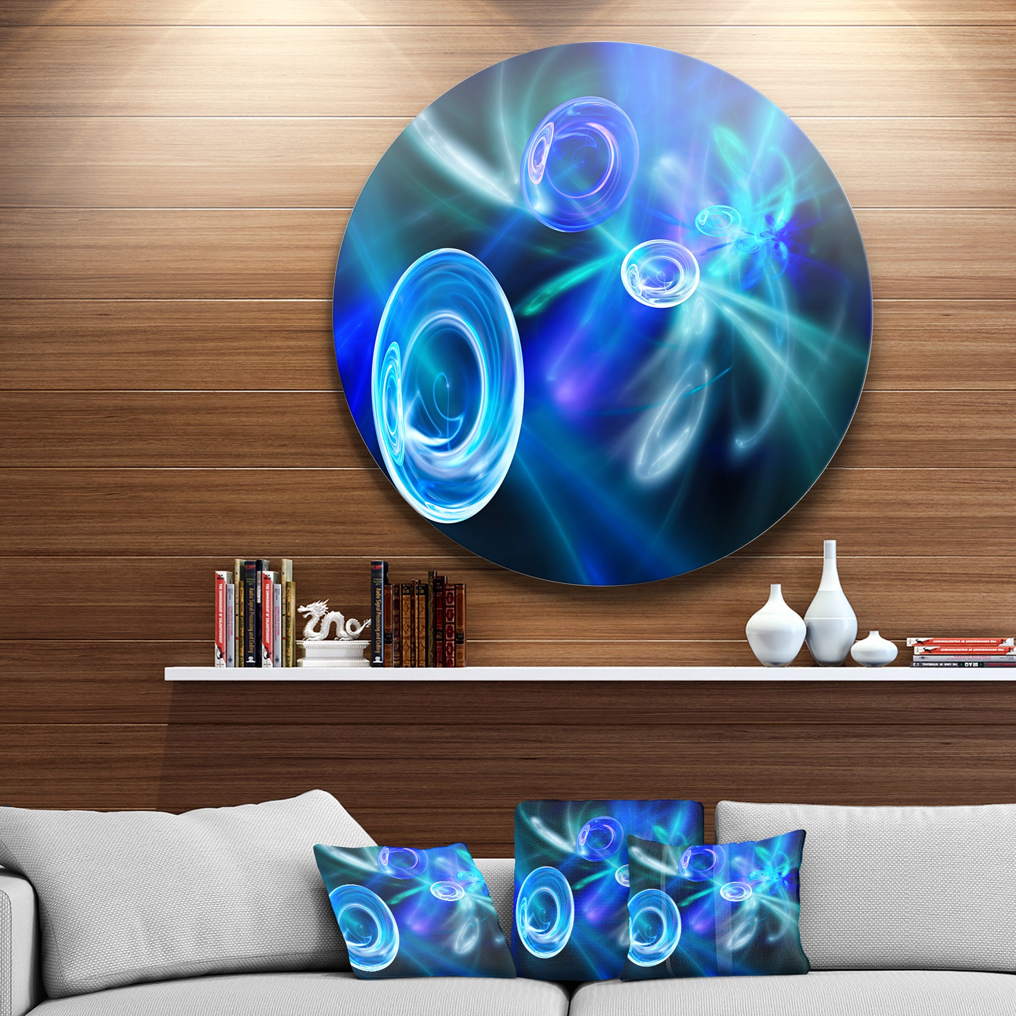 Blue Fractal Desktop' Abstract Circle Metal Wall Art