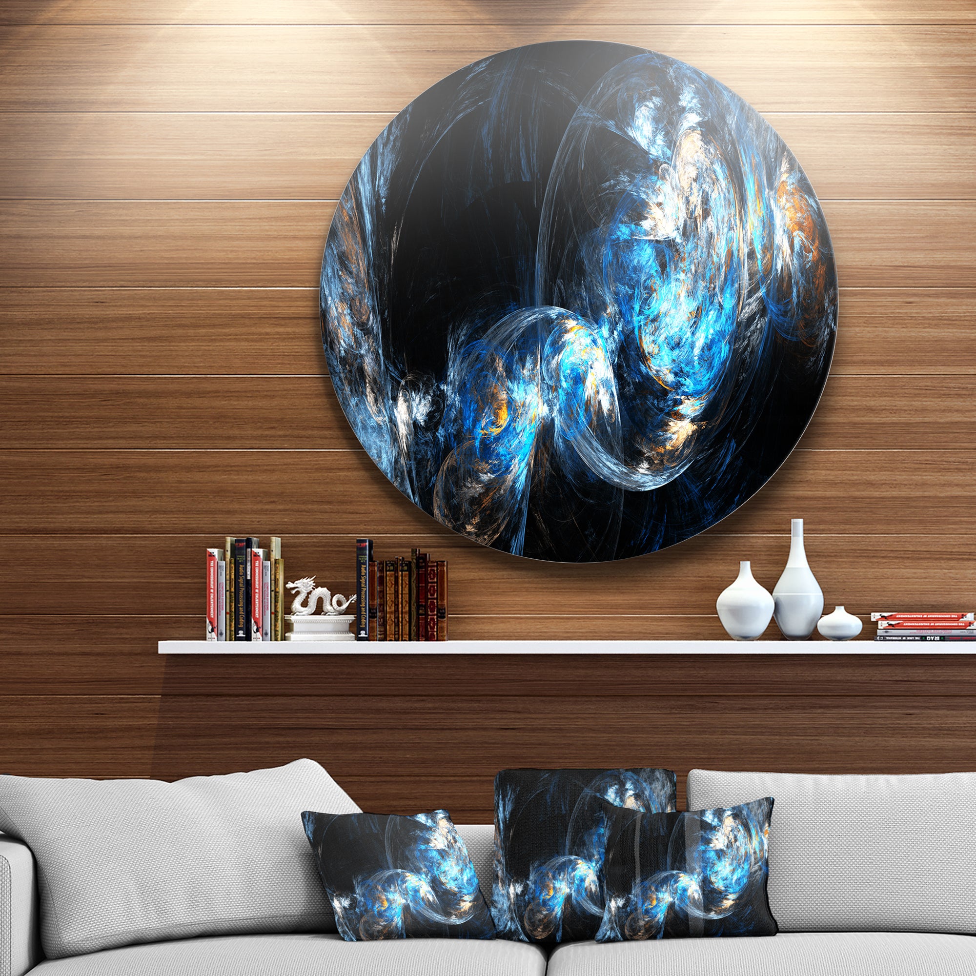 Colored Smoke Blue' Abstract Circle Metal Wall Art