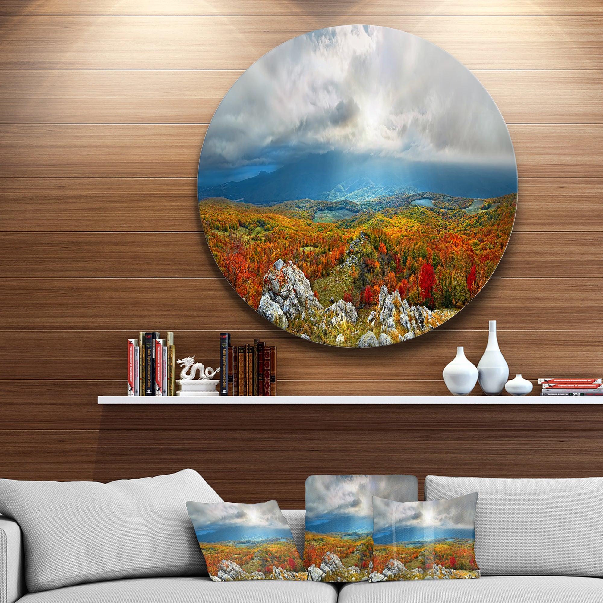 Autumn in Crimean Mountains' Landscape Photography Circle Metal Wall Art