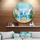Wooden Terrace with Sea View' Landscape Photography Circle Circle Metal Wall Art