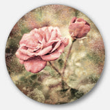Vintage Pink Roses with Water Drops' Floral Circle Metal Wall Art