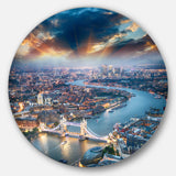 Aerial View of London at Dusk' Cityscape Photo Circle Metal Wall Art