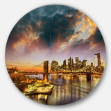 Manhattan at Winter Sunset' Cityscape Photo Circle Metal Wall Art