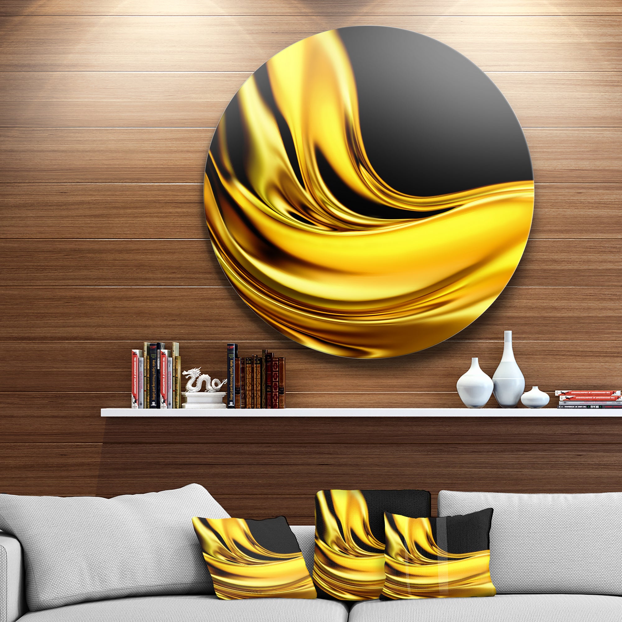 Yellow Gold Texture Pattern' Abstract Circle Metal Wall Art