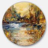 Stream in Forest Oil Painting' Landscape Painting Circle Metal Wall Art