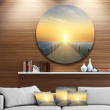 Ocean Sunset with Pier' Seascape Circle Metal Wall Art