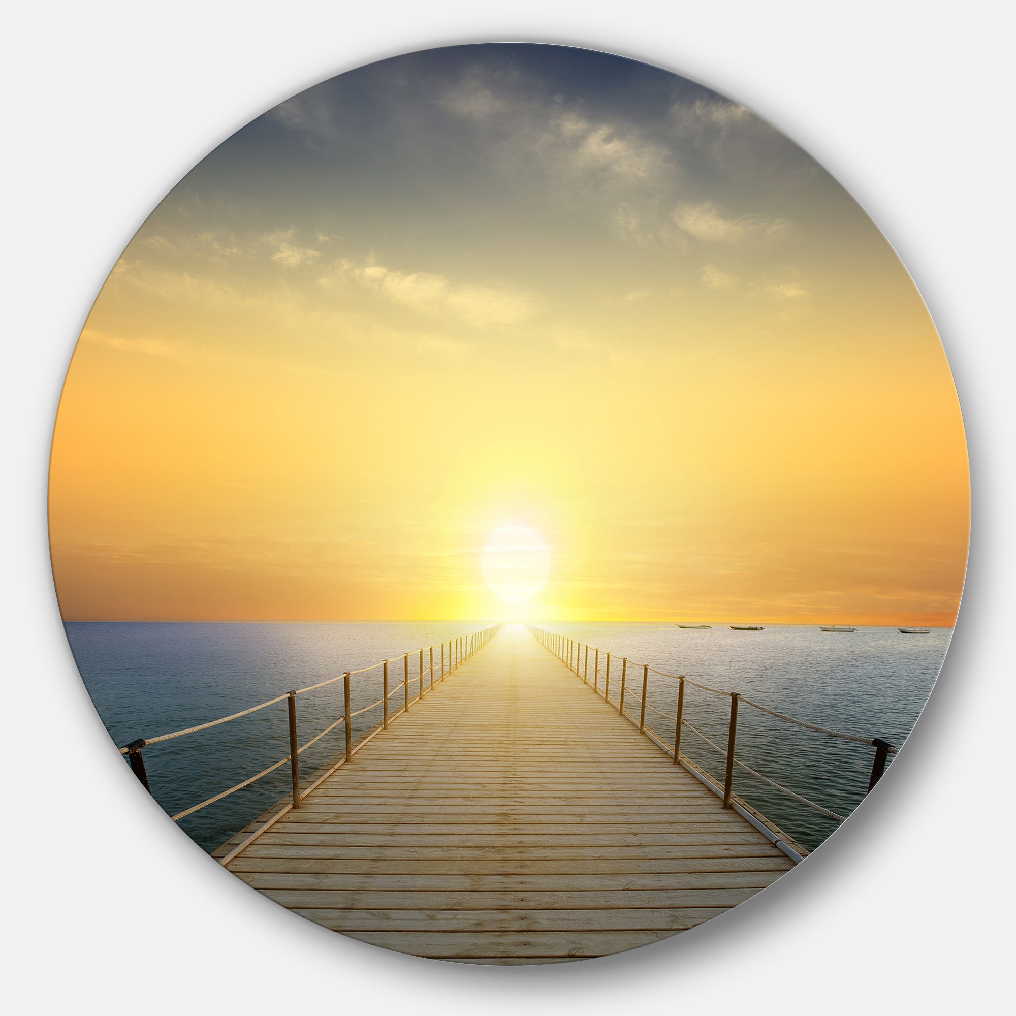 Ocean Sunset with Pier' Seascape Circle Metal Wall Art