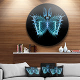 Blue Fractal Butterfly in Dark' Abstract Circle Metal Wall Art