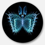 Blue Fractal Butterfly in Dark' Abstract Circle Metal Wall Art