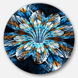 Turquoise Fractal Flower in Dark' Floral Circle Metal Wall Art