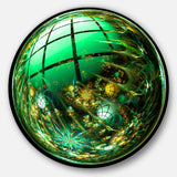 Bright Green Fractal Sphere' Abstract Circle Metal Wall Art