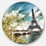 Vegetation Near Paris Eiffel Tower' Landscape Photo Circle Metal Wall Art