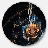 Orange Blue Flower with Water Drops' Floral Circle Metal Wall Art