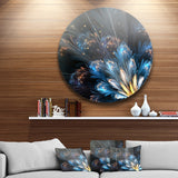 Blue Flower with Golden Details' Floral Circle Metal Wall Art