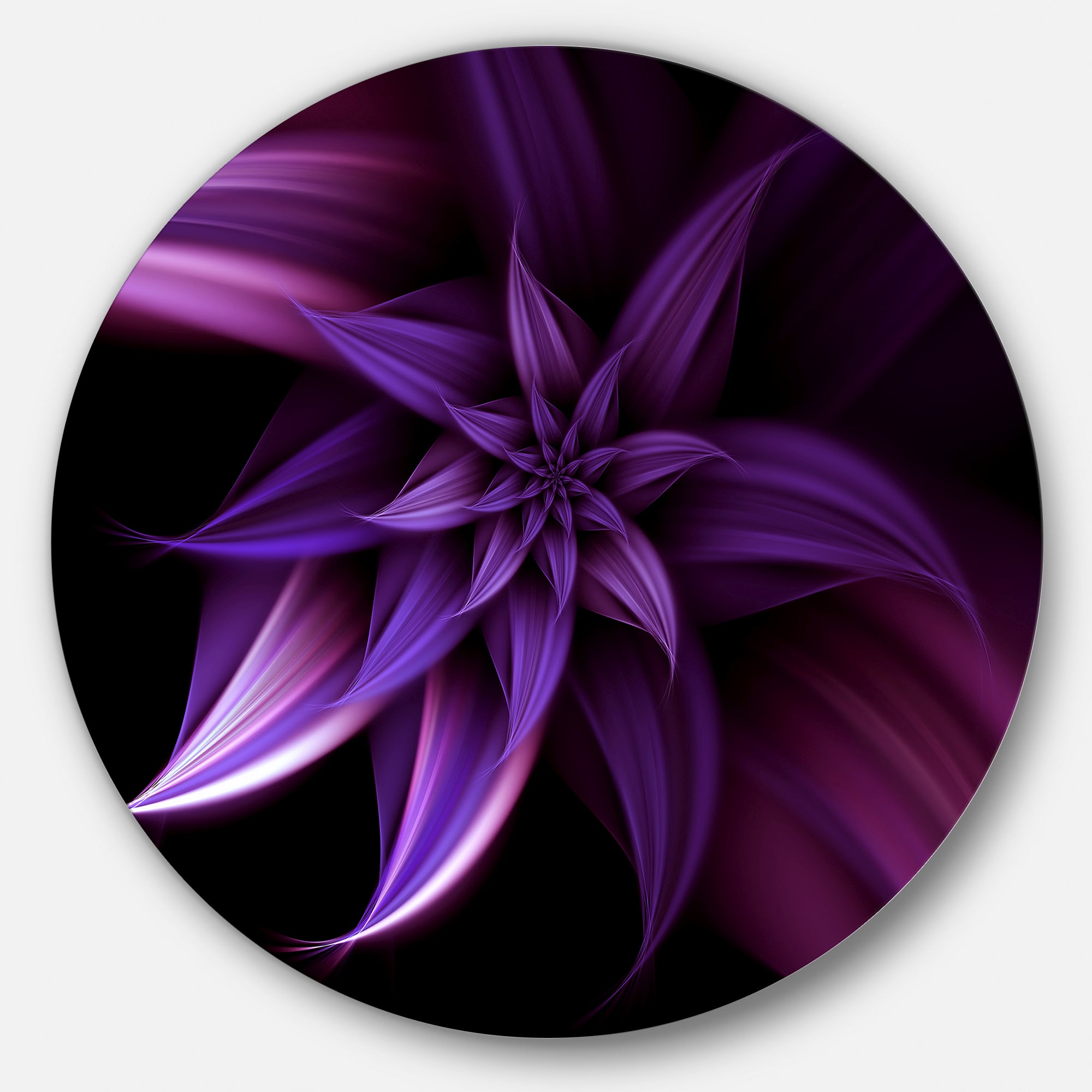 Fractal Flower Purple' Floral Circle Metal Wall Art