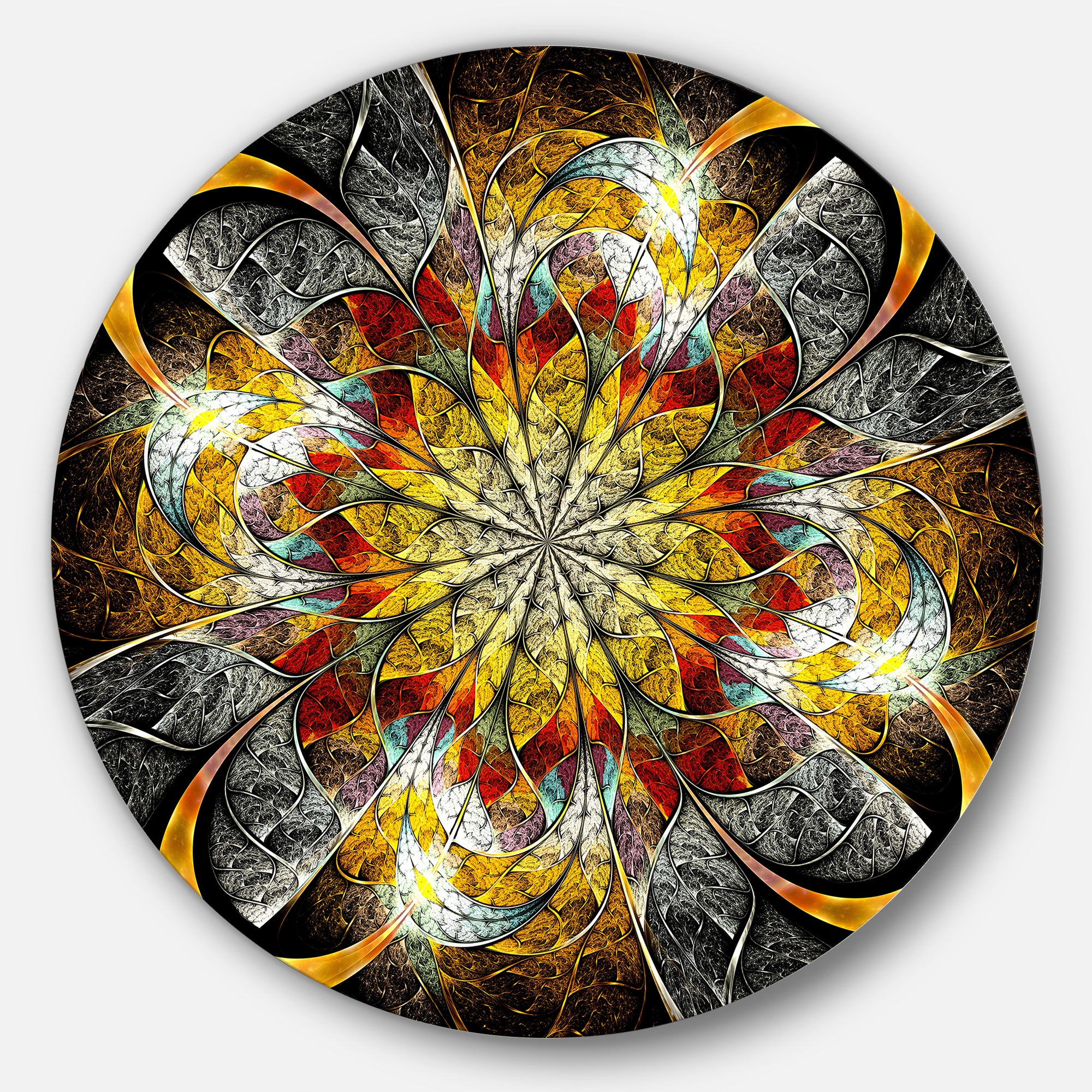 Symmetrical Golden Flower' Floral Circle Metal Wall Art