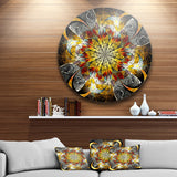 Symmetrical Golden Flower' Floral Circle Metal Wall Art