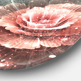 Abstract Fractal Pink Gray Flower' Floral Circle Metal Wall Art
