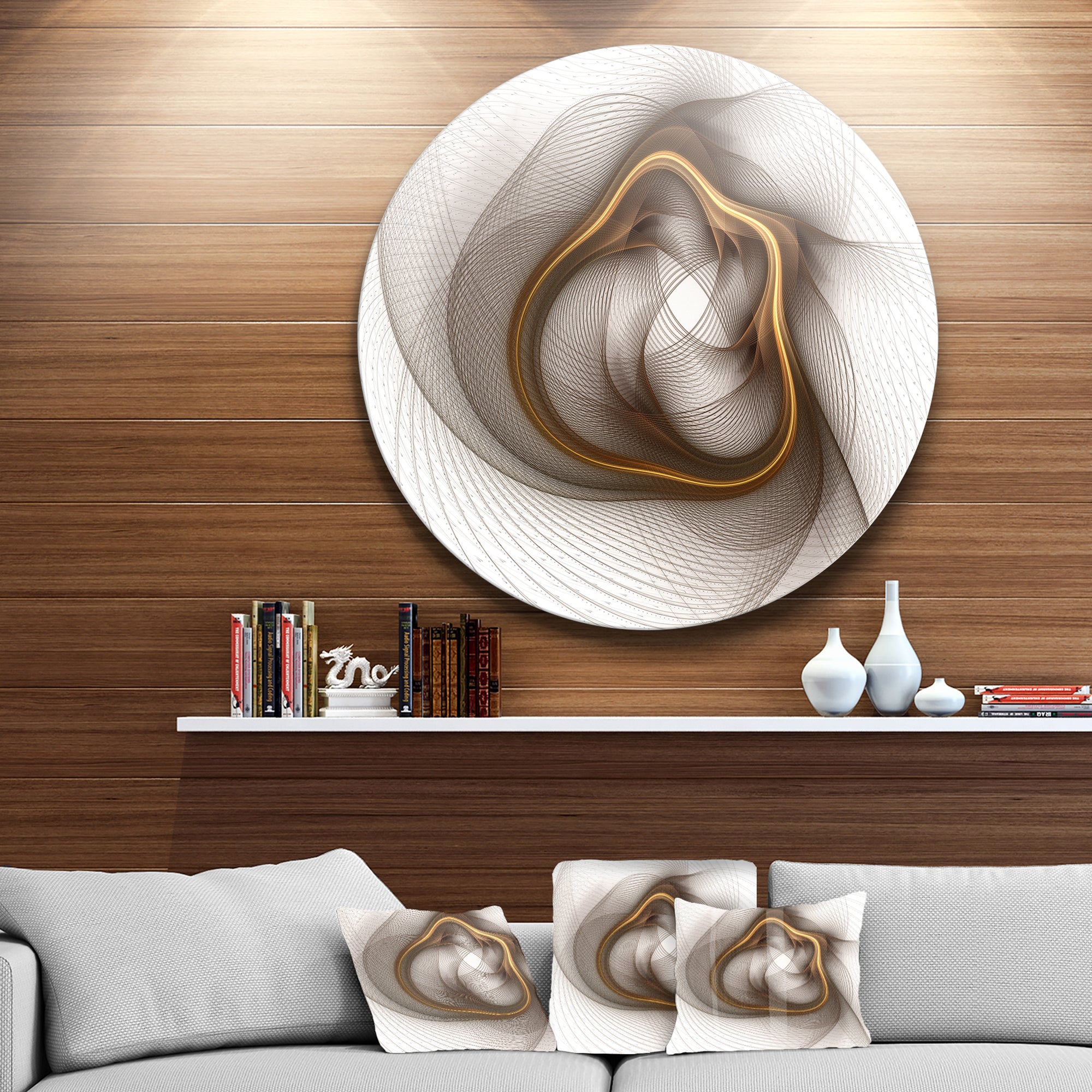 Brown Abstract Fractal Flower' Floral Circle Metal Wall Art