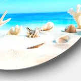 Seashells on Tropical Beach' Seashore Photo Circle Metal Wall Art