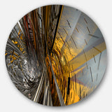 Fractal Yellow Connected Stripes' Abstract Circle Metal Wall Art