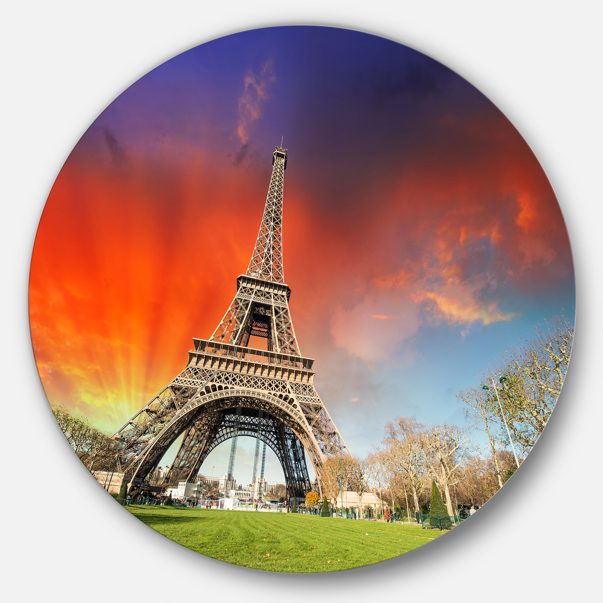 Paris Eiffel TowerUnder Colorful Sky' Landscape Photo Circle Metal Wall Art