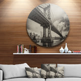 Manhattan Bridge in Dark Gray' Cityscape Photo Circle Metal Wall Art