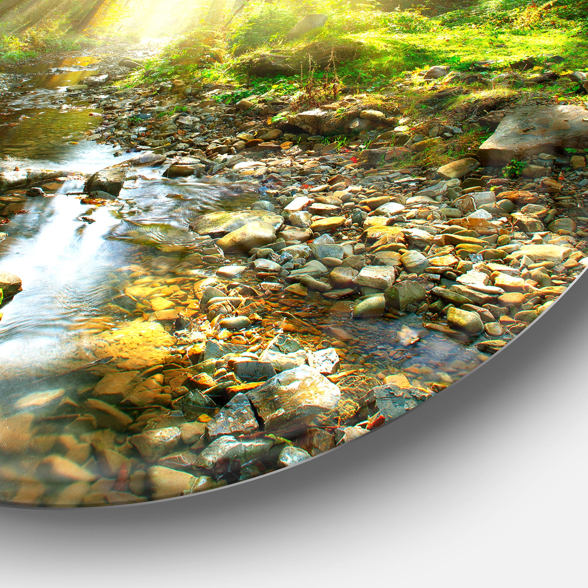 Mountain Stream in Forest' Landscape Photography Circle Metal Wall Art