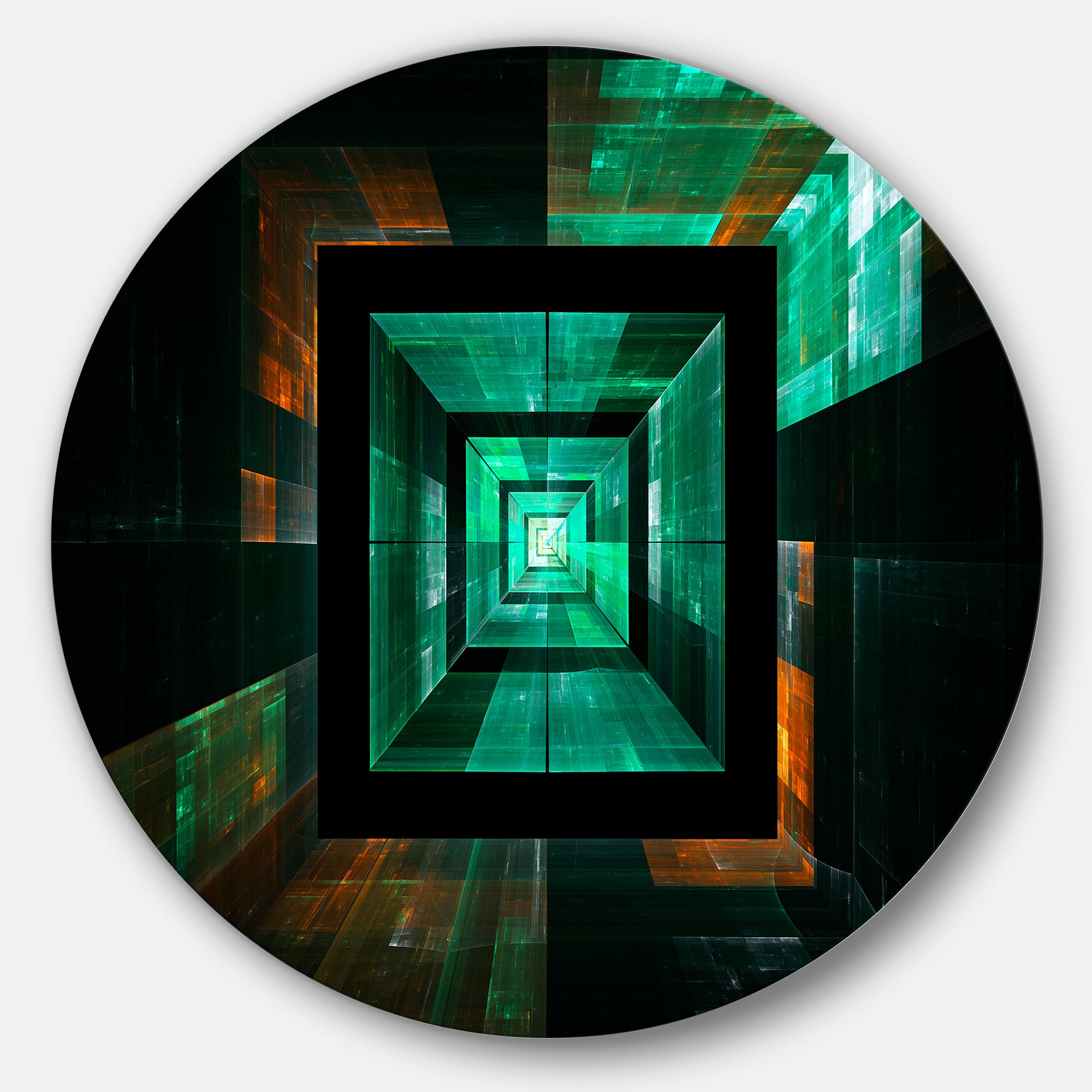 Deep Green Infinite Cube' Abstract Circle Metal Wall Art