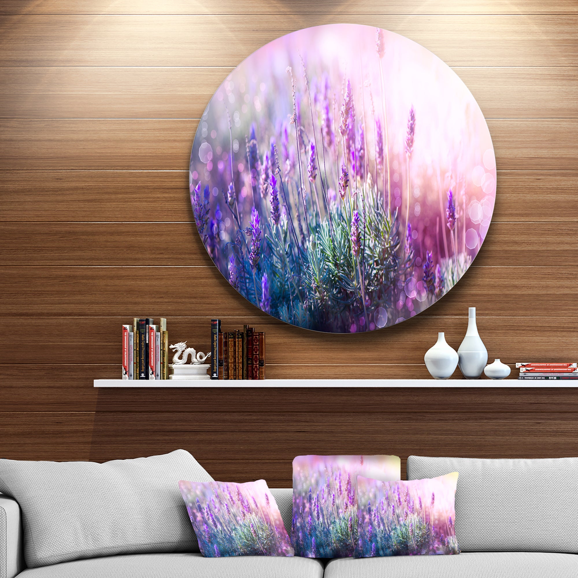 Growing and Blooming Lavender' Floral Circle Metal Wall Art