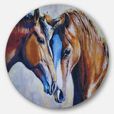 Brown Amorous Horses' Animal Circle Metal Wall Art