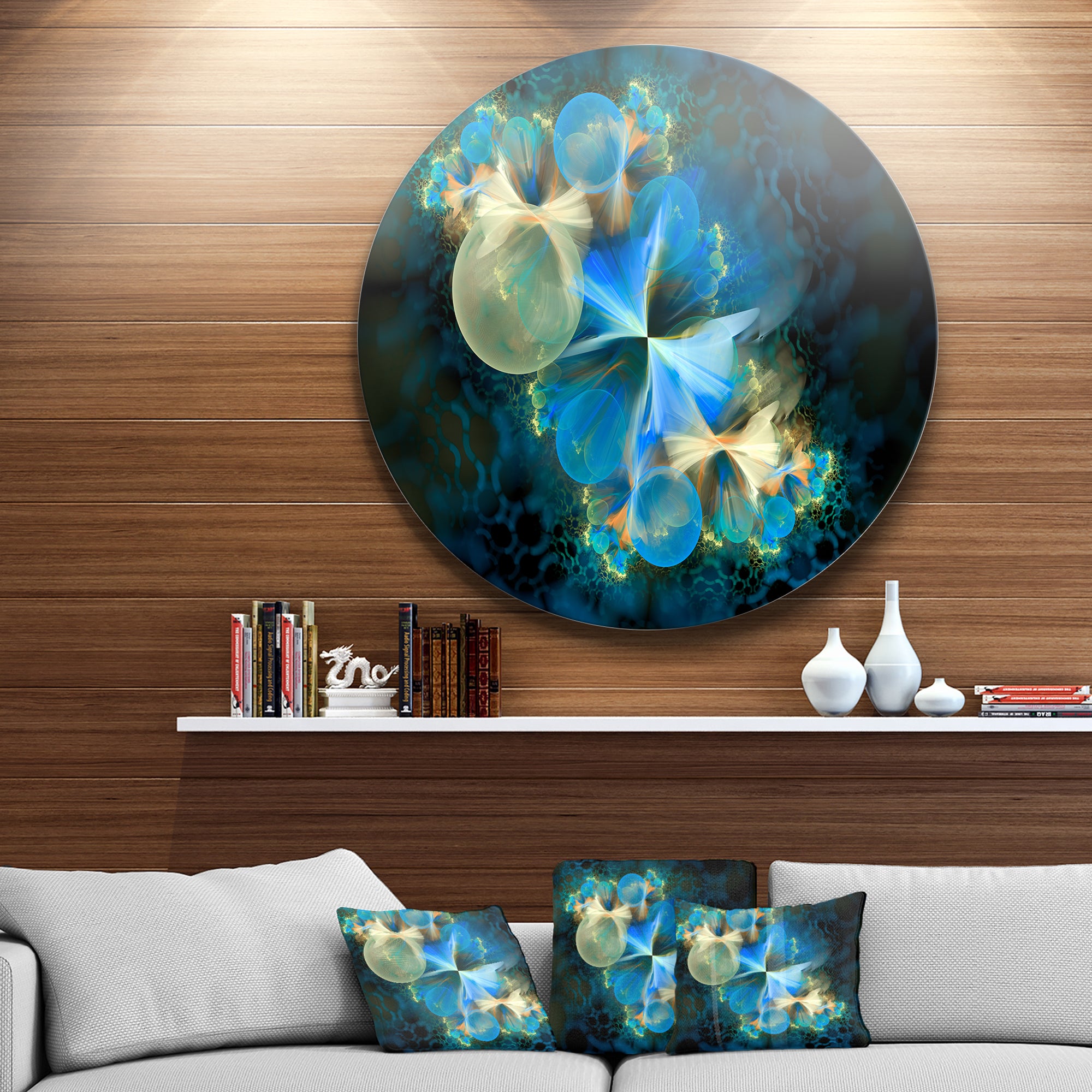 Fractal 3D Blue Bubbles' Abstract Circle Metal Wall Art