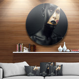 Woman with a Zip on Face' Portrait Circle Metal Wall Art