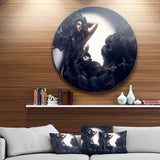 Fashion Woman in Black Smoke' Portrait Circle Metal Wall Art