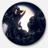 Fashion Woman in Black Smoke' Portrait Circle Metal Wall Art