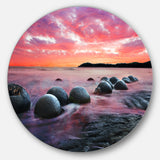 Moeraki Boulders at Sunset' Seashore Photo Circle Metal Wall Art