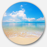 Large Clouds Over Calm Beach' Seashore Photo Circle Metal Wall Art