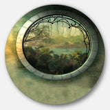 Green Fantasy Landscape with Frame' Photography Circle Metal Wall Art