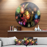 Colorful Fireworks at Night Sky' Skyline Photography Circle Metal Wall Art