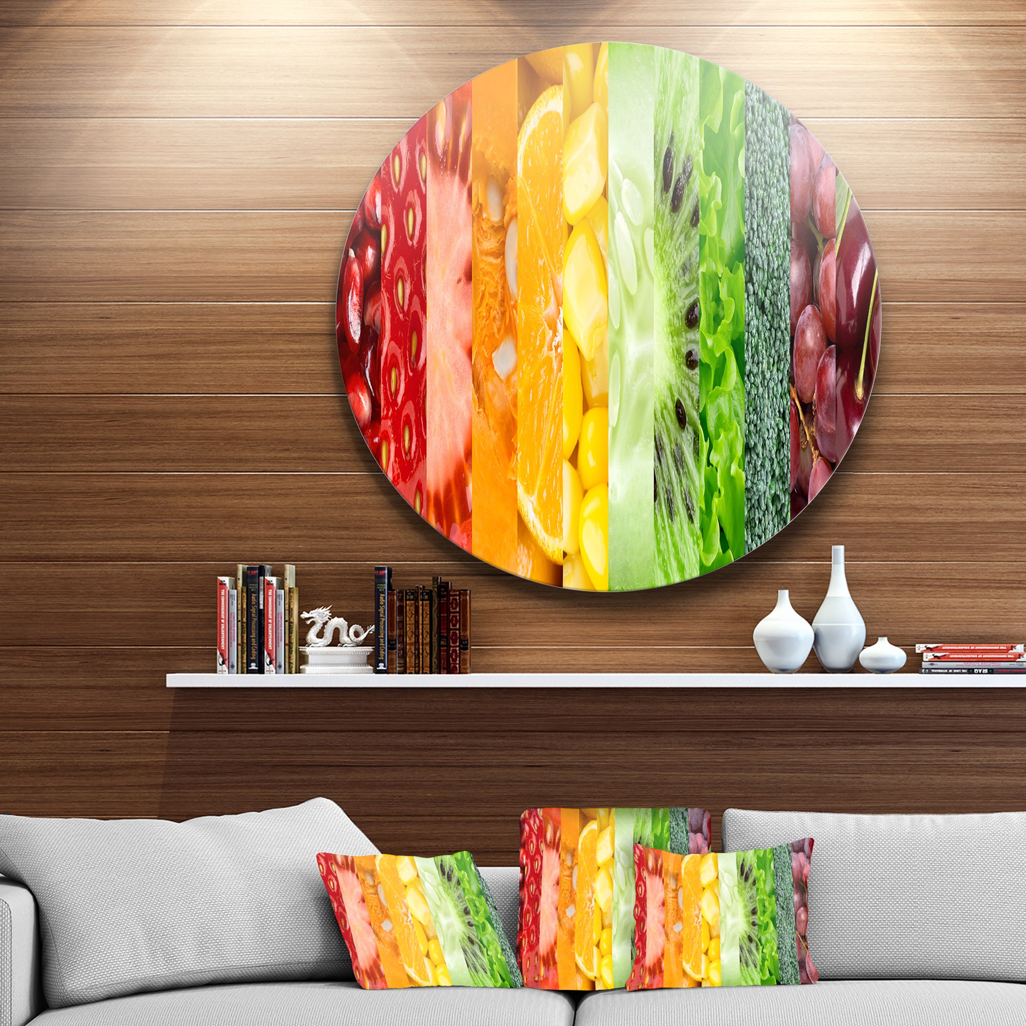 Fruits Berries and Vegie Collage' Floral Circle Metal Wall Art