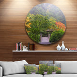 Foggy Dawn in Japanese Garden' Landscape Photography Circle Metal Wall Art