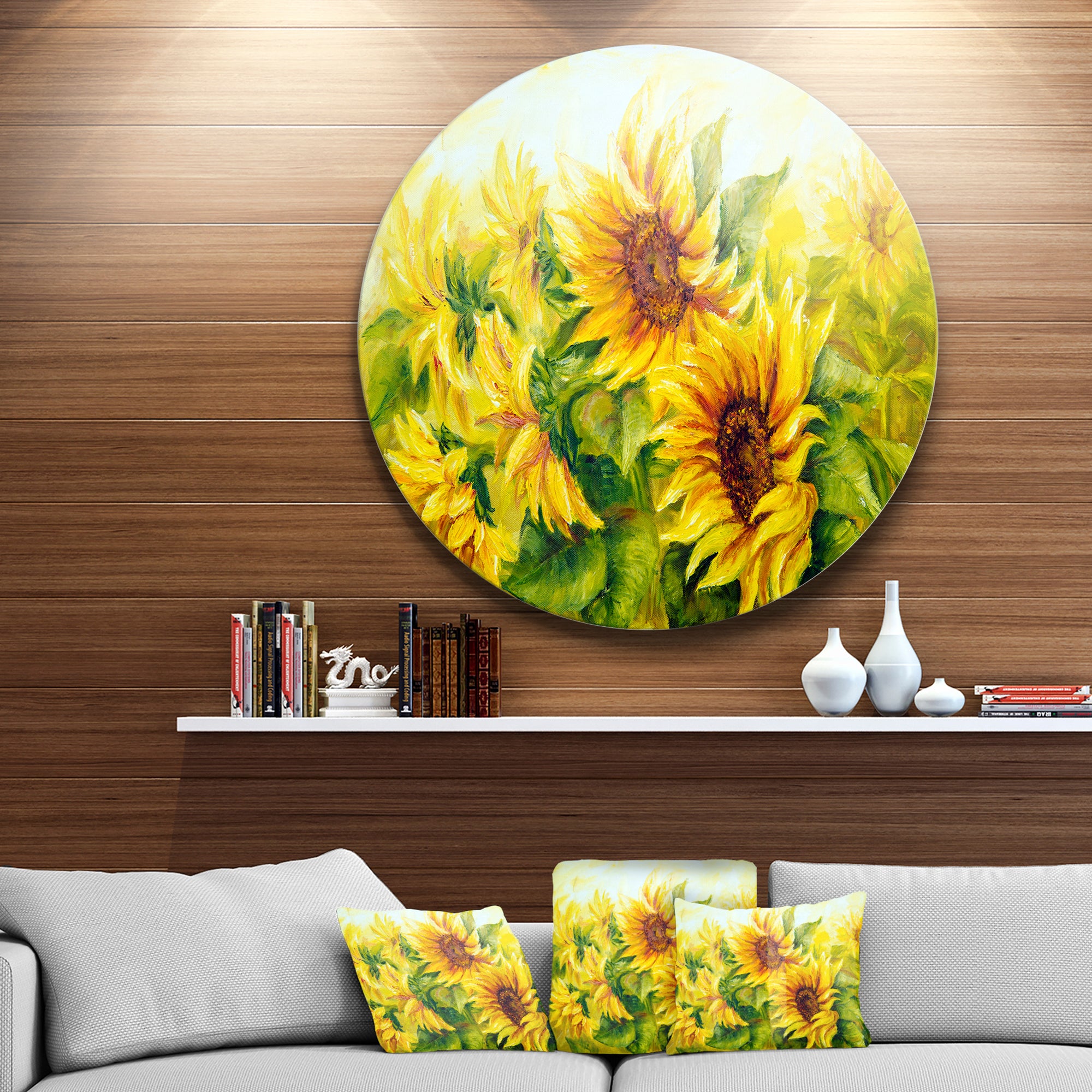 Bright Yellow Sunny Sunflowers' Floral Metal Artwork