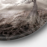 Lonely Tree Holding the Moon' Landscape Circle Metal Wall Art