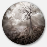 Lonely Tree Holding the Moon' Landscape Circle Metal Wall Art