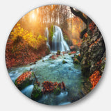 Fast Flowing Fall River in Forest' Circle Landscape Circle Metal Wall Art