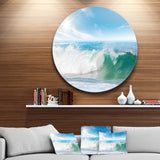 White and Blue Waves under Sun' Ultra Vibrant Seascape Metal Circle Wall Art
