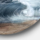 Waves over the Parted Sea Path' Ultra Vibrant Large Seashore Metal Circle Wall Art