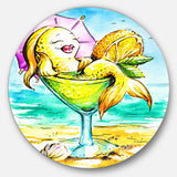 Gold Fish Enjoying Holidays on Beach' Ultra Vibrant Cartoon Animal Metal Circle Wall Art