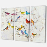 Designart 'Multi-Color Bird on Tree' Modern Farmhouse Canvas Art - 36x28 - 3 Panels