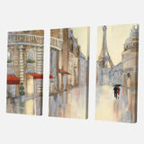 Designart 'Love in Paris III' Romantic French Country  Premium Canvas Wall Art - 36x28 - 3 Panels